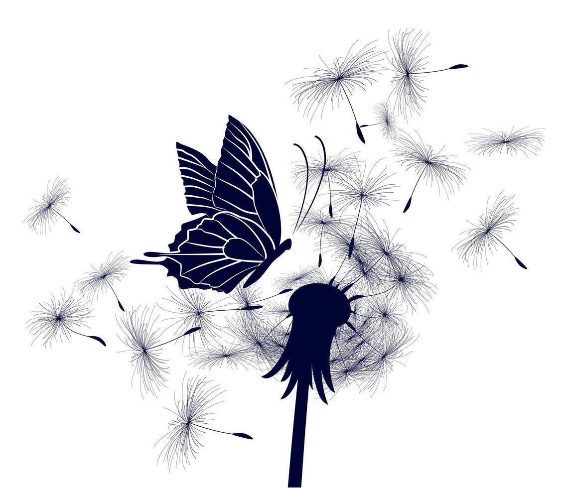 Butterfly with dandelion. vector