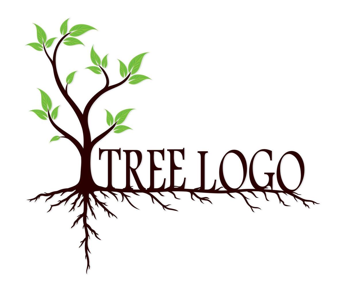 Green tree logo with roots. vector