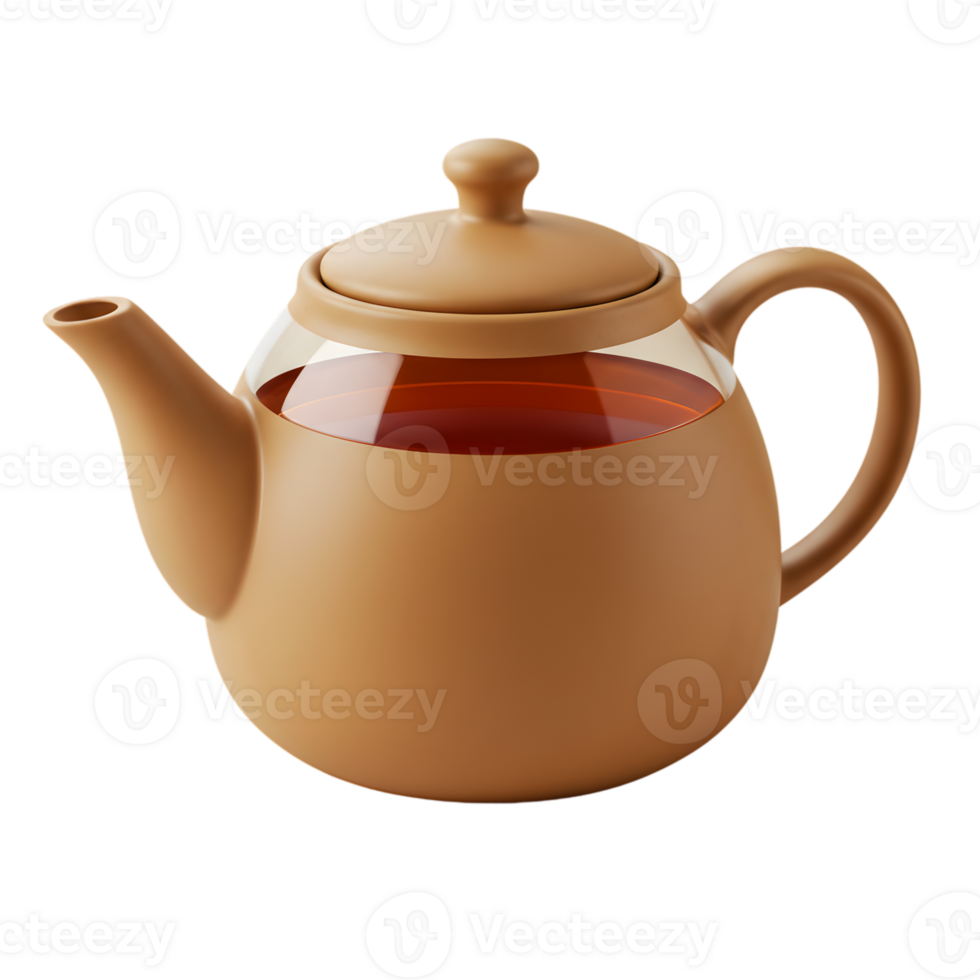 Brown Teapot with Glass Section Showing Tea Inside Perfect for Brewing hot food home warm cozy drink png