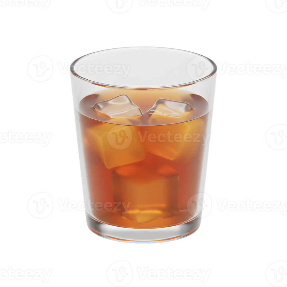 Refreshing Iced Tea Drink in Glass with Ice Cubes Cold Cool Food Brown Amber Clear Chill Water png