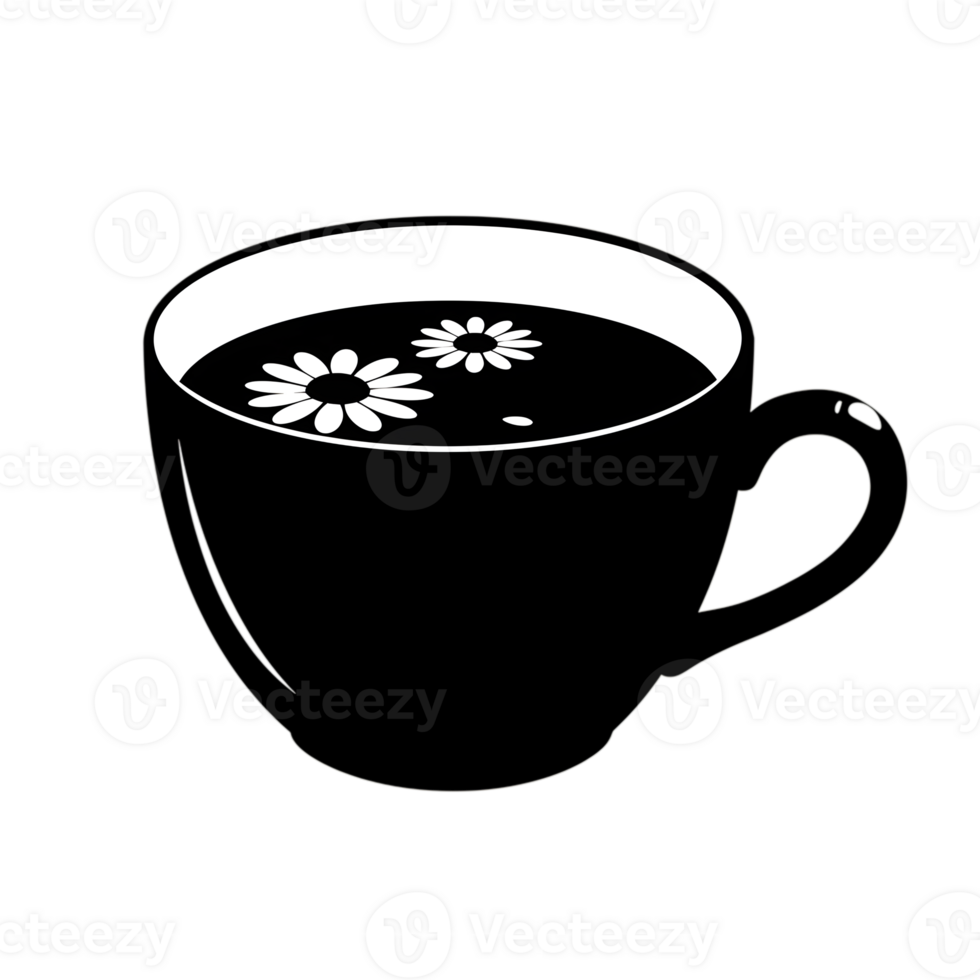 Simple Black Tea Cup with White Daisies Floral Design Hot Warm Cafe Drink Nature Flowers png