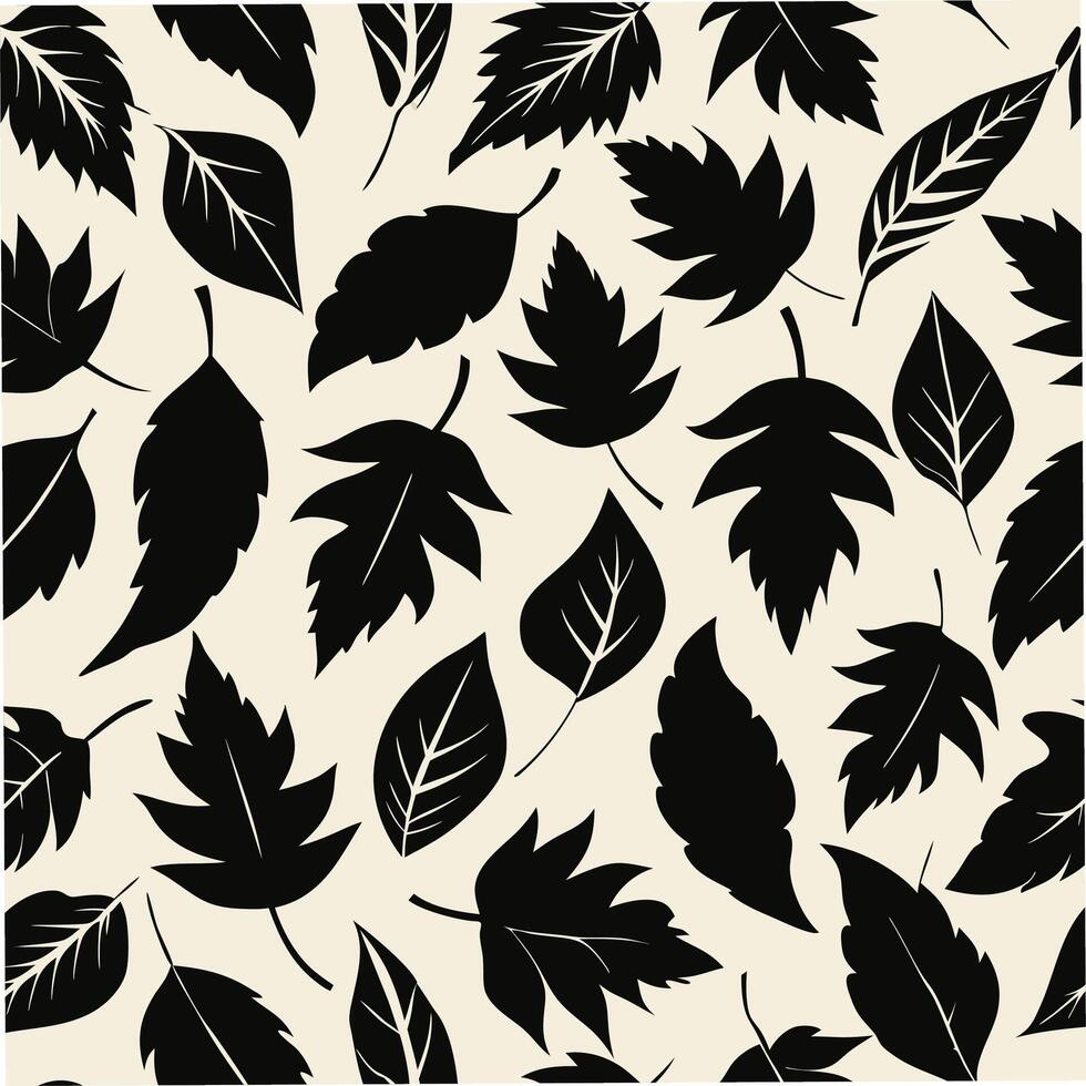 Seamless pattern of scattered leaf silhouettes nature graphic design abstract top view textured background vector