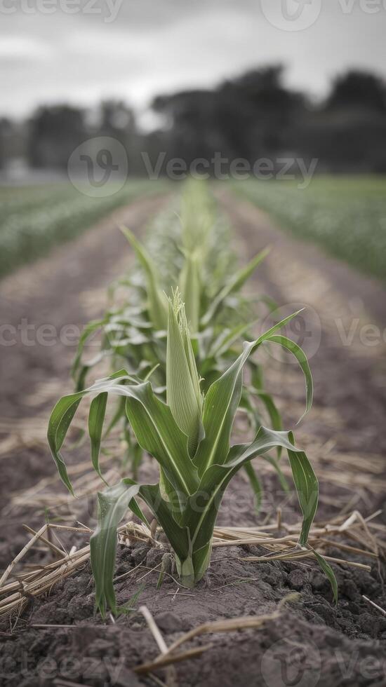 Corn plants growing in a field photo