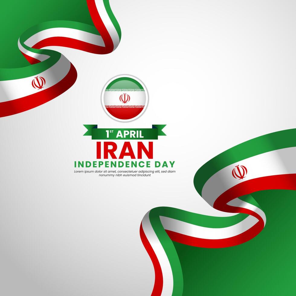 Iran Islamic Republic Day 1 April waving ribbon flag square banner background template vector