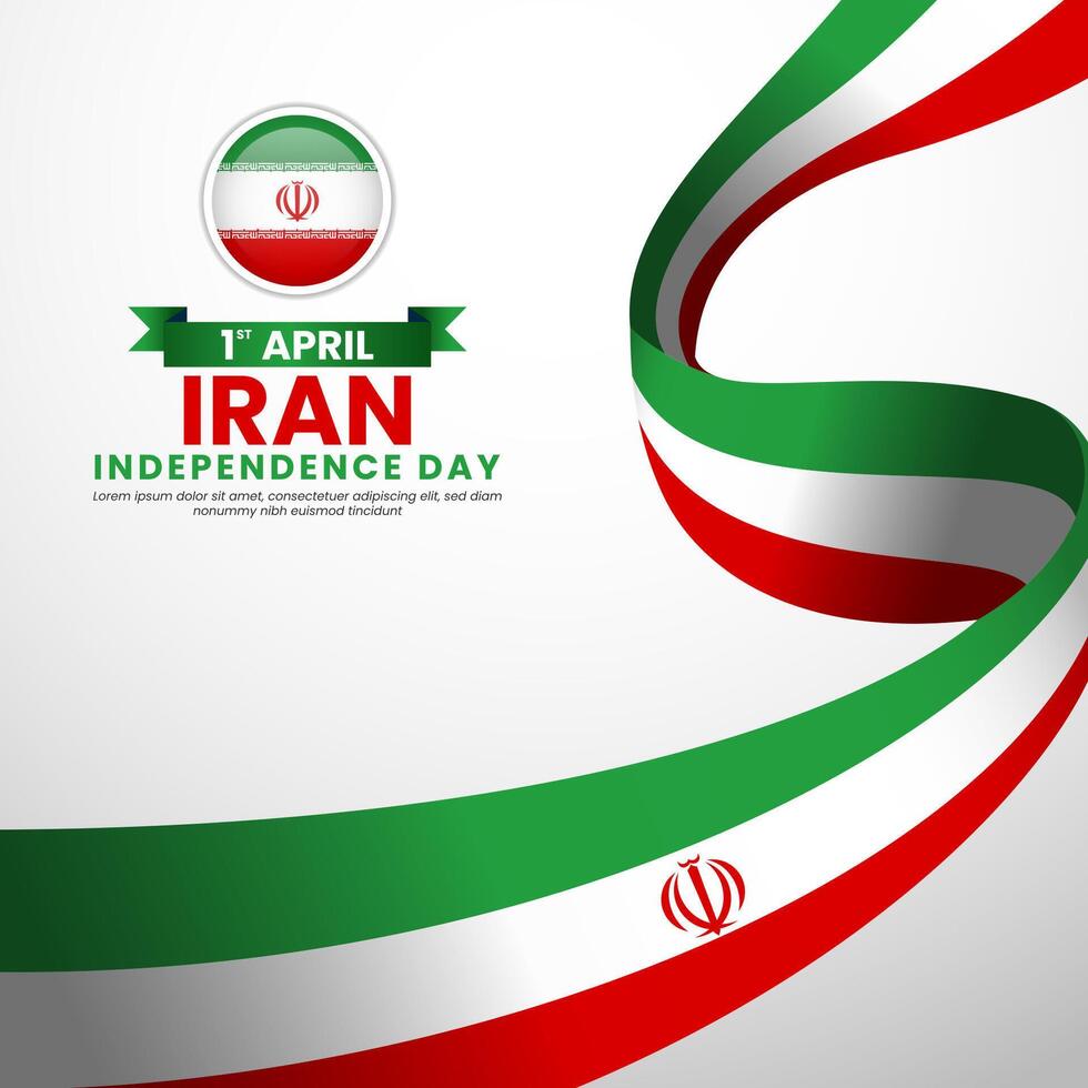 Iran national waving flag ribbon square banner background for independence day vector