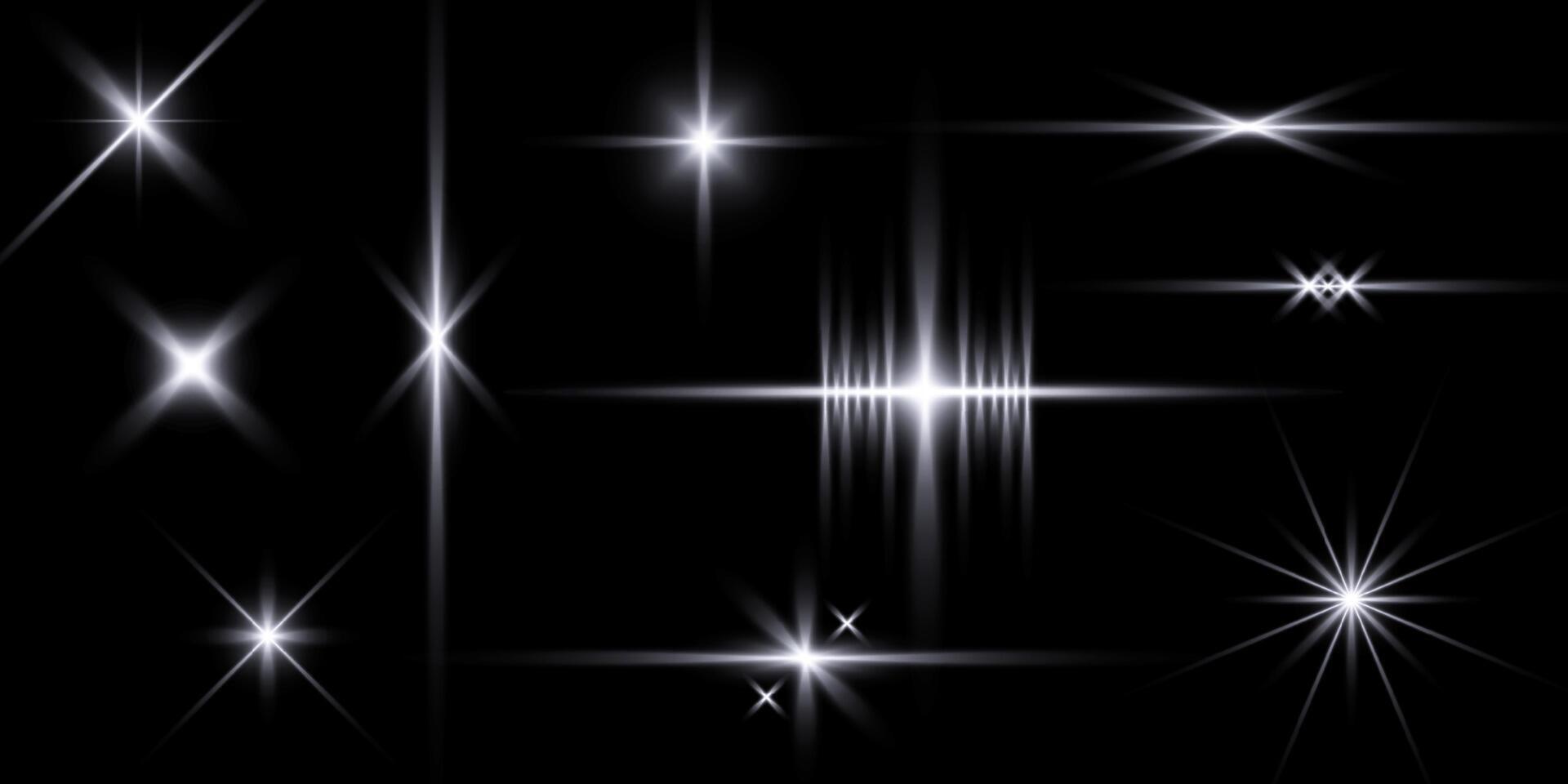 white flash light blur effect background illustration. creative bundle set stars, sparkle, white lighting with bluer and bokeh styles background illustration vector