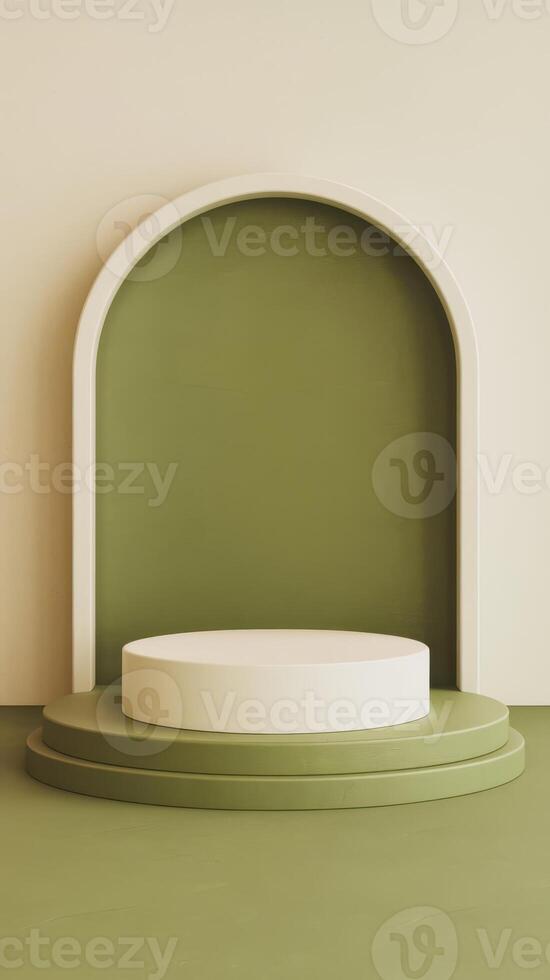 Empty stage with green wall and white podium photo