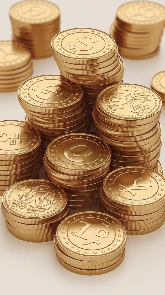 Isolate of mn currency on golden coin stacking include dollar euro pound sterling yen yuan and won on white background for currency exchange concept by 3d rendering photo