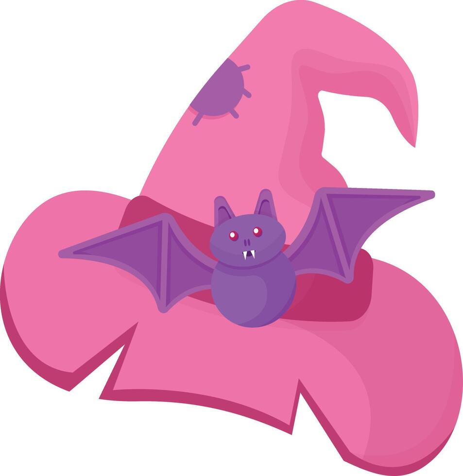 Mystical Pink Witch Hat with Bat vector