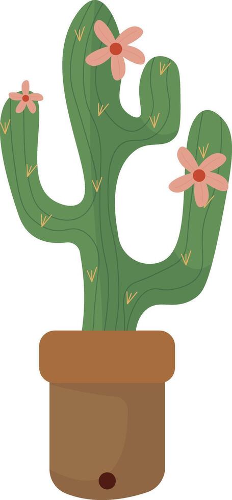 Potted Cactus with Pink Flowers vector