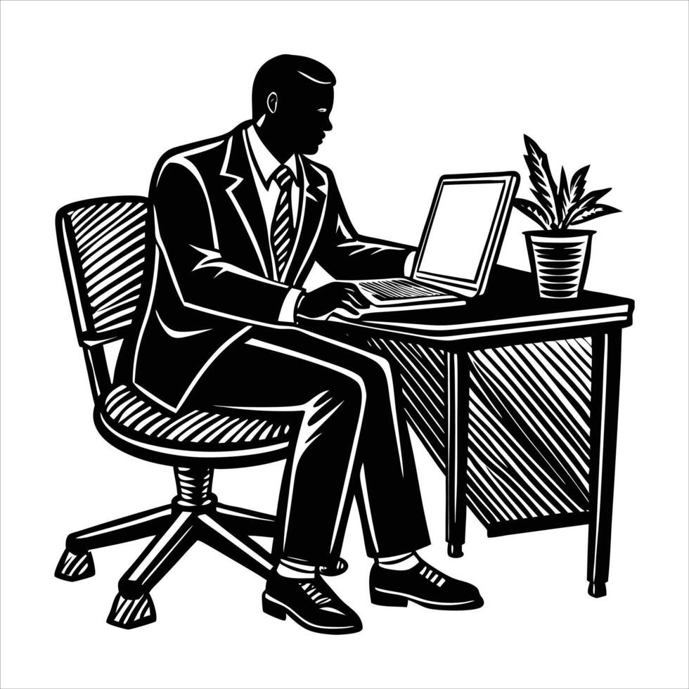 Download A Man Working Computer. vector