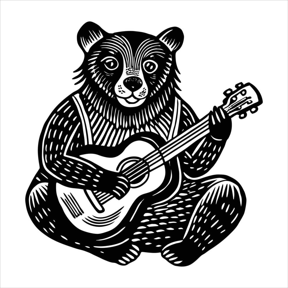 Bear Strumming Guitar. vector