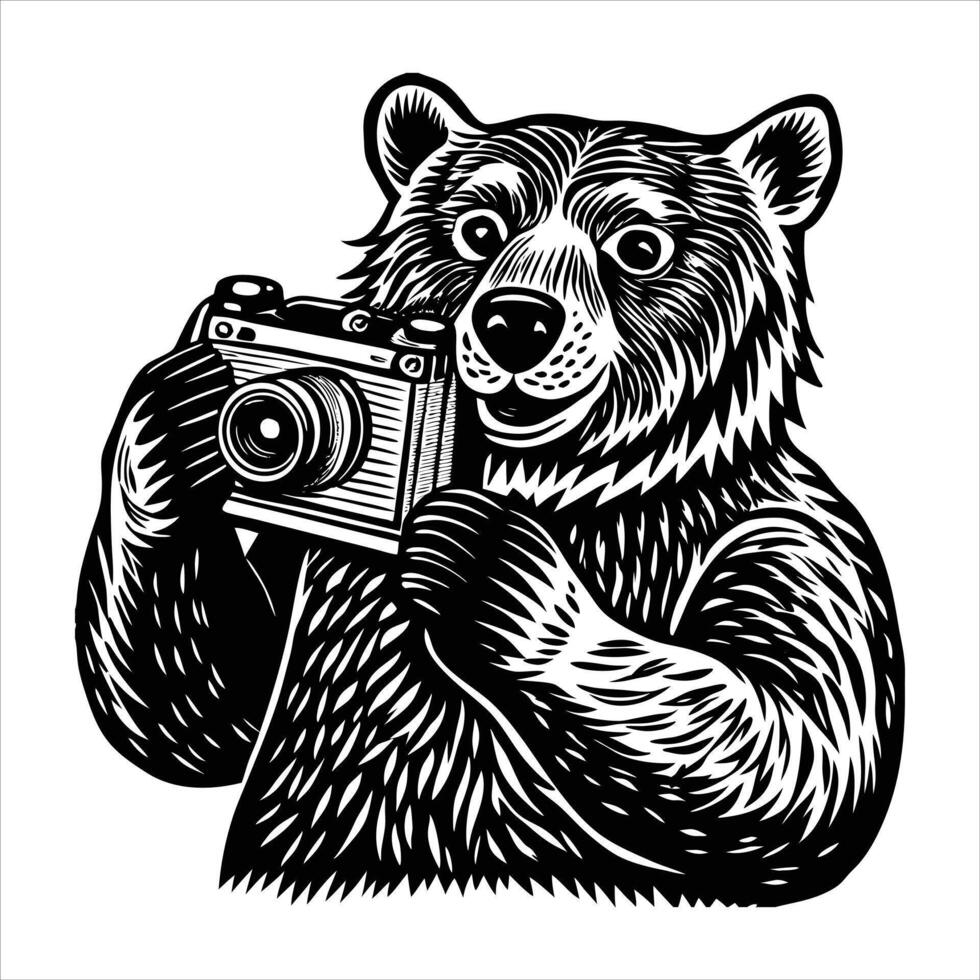 Bear Holding Camera Pictures. vector