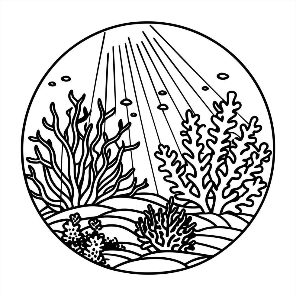 coral reef with sunlight rays vector