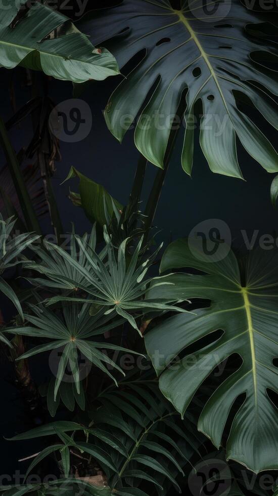 A tropical plant with dark green leaves photo