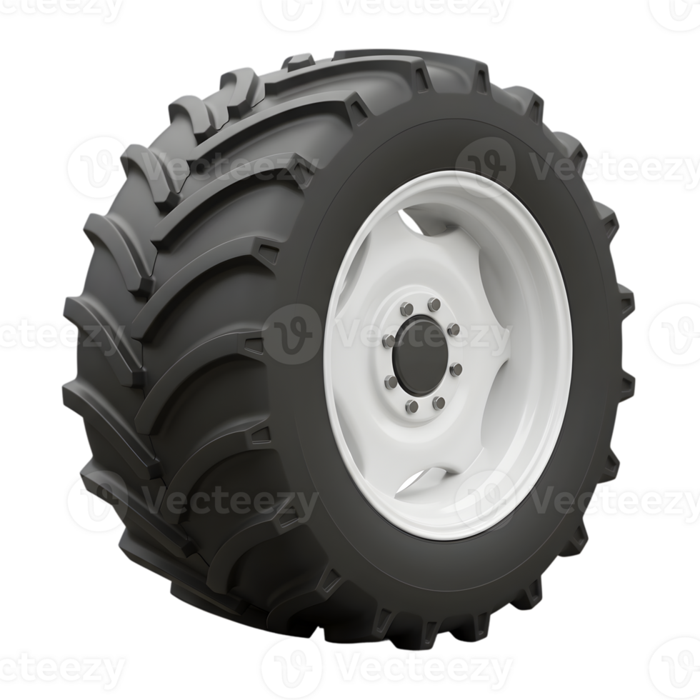 Large Tractor Tire Wheel Black White Agriculture Farm Heavy Rural Metal Round Rubber Strong Detail png