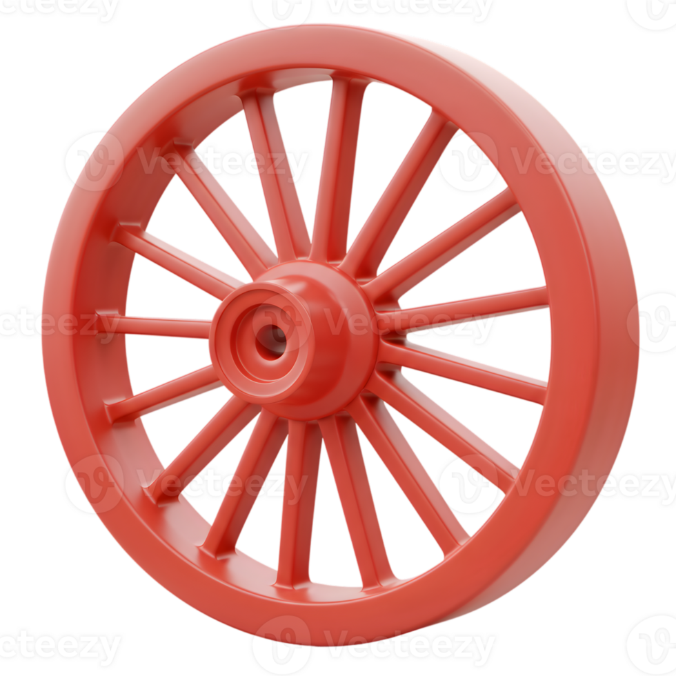 Red Wooden Spoke Wheel Classic Design 3D Render Isolated Background art icon retro wagon model png