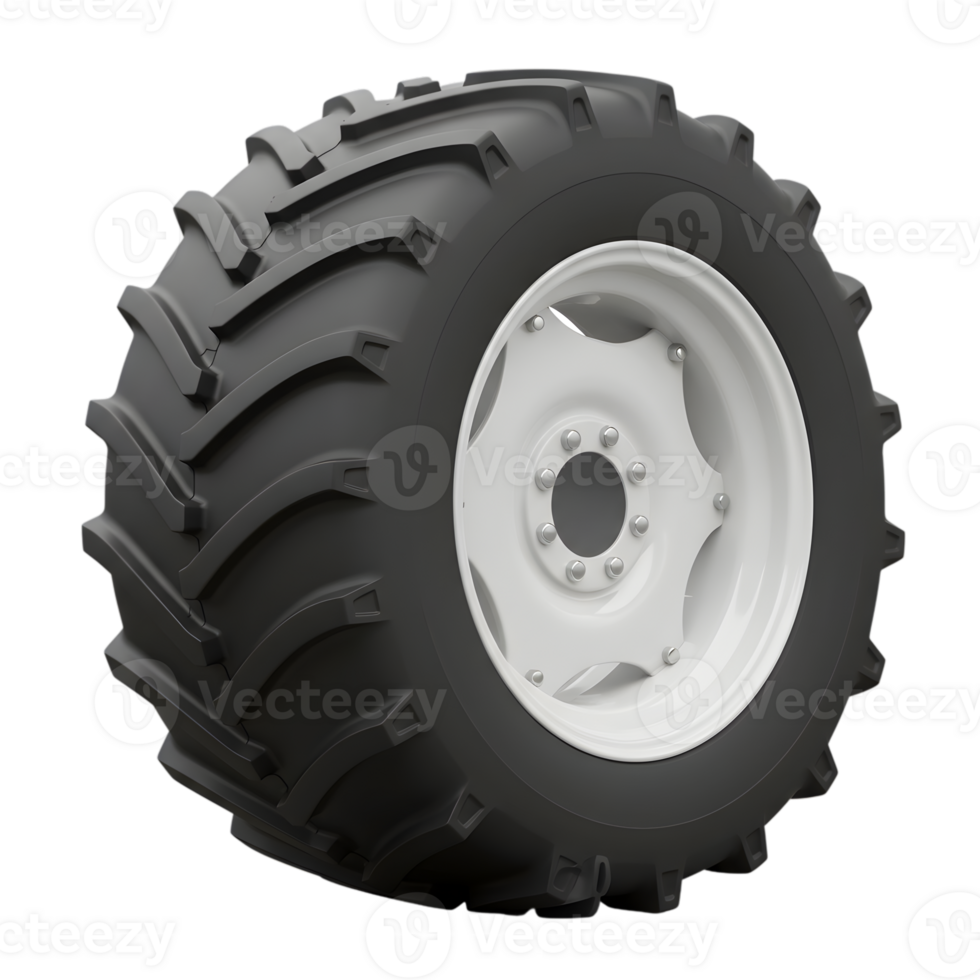 Large Agricultural Tractor Tire Wheel Black White farm part heavy rural tread robust farming vehicle png