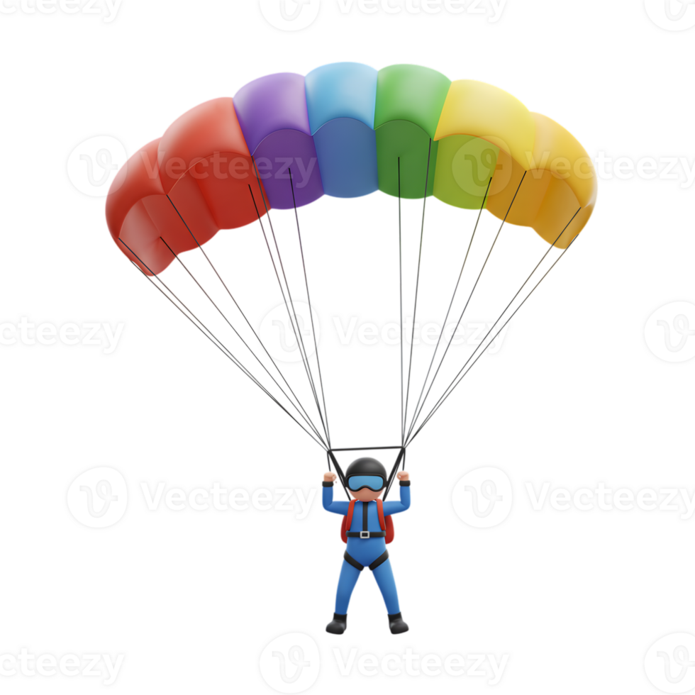 Rainbow Parachute Skydiver 3D Render Colorful Adventure Fun Jump Fall Sport Flying Action Aerial png