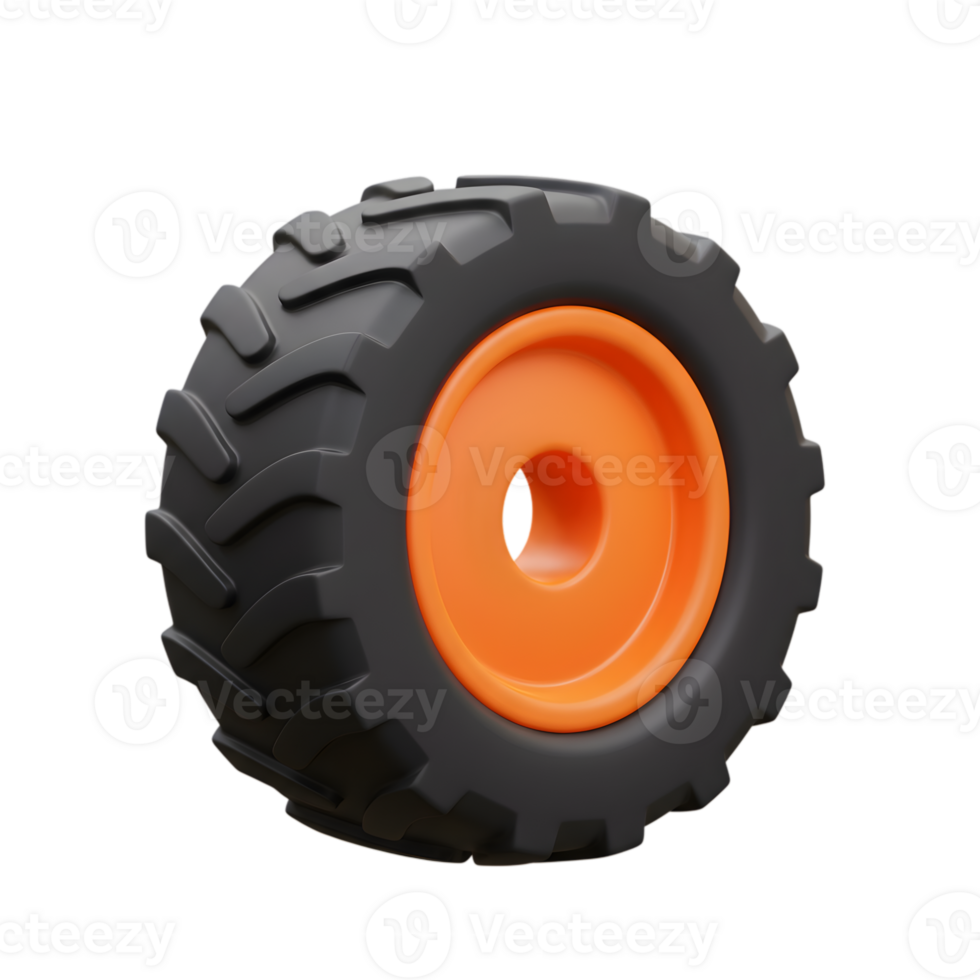 Black Tractor Tire with Orange Center Detailed 3D Render Isolated Background farm wheel model rubber png