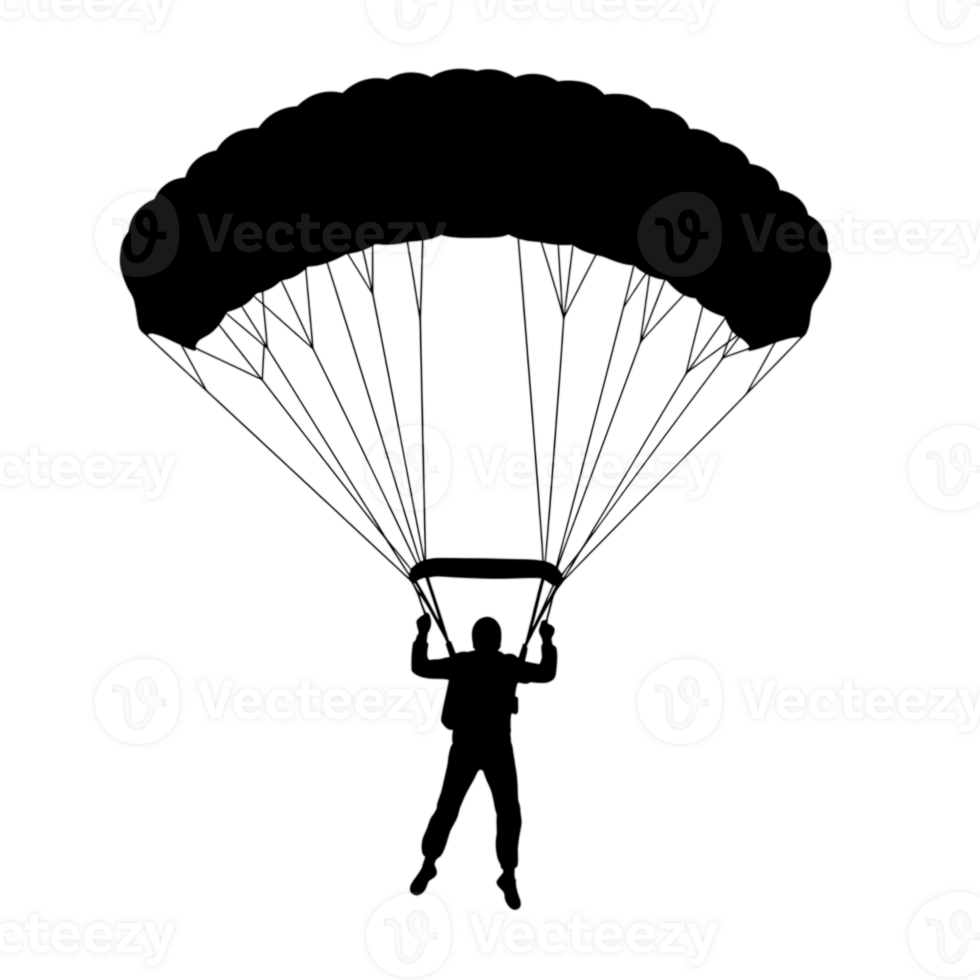 Skydiver Silhouette Under Open Parachute Descent Extreme Sports Jump Risk Dark Night Aerial Action png
