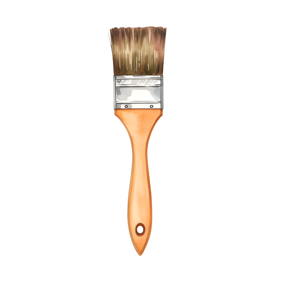 Watercolor Paintbrush Artistic Tool Wooden Handle Brown Bristles craft image design object texture png