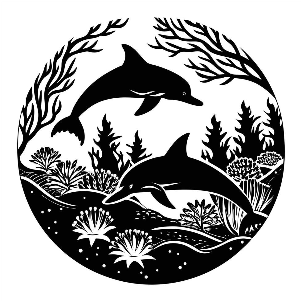 Elegant whale logo featuring a sleek. vector