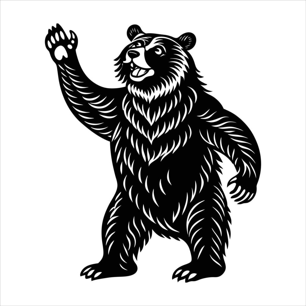 Bear Standing On Back Legs. vector