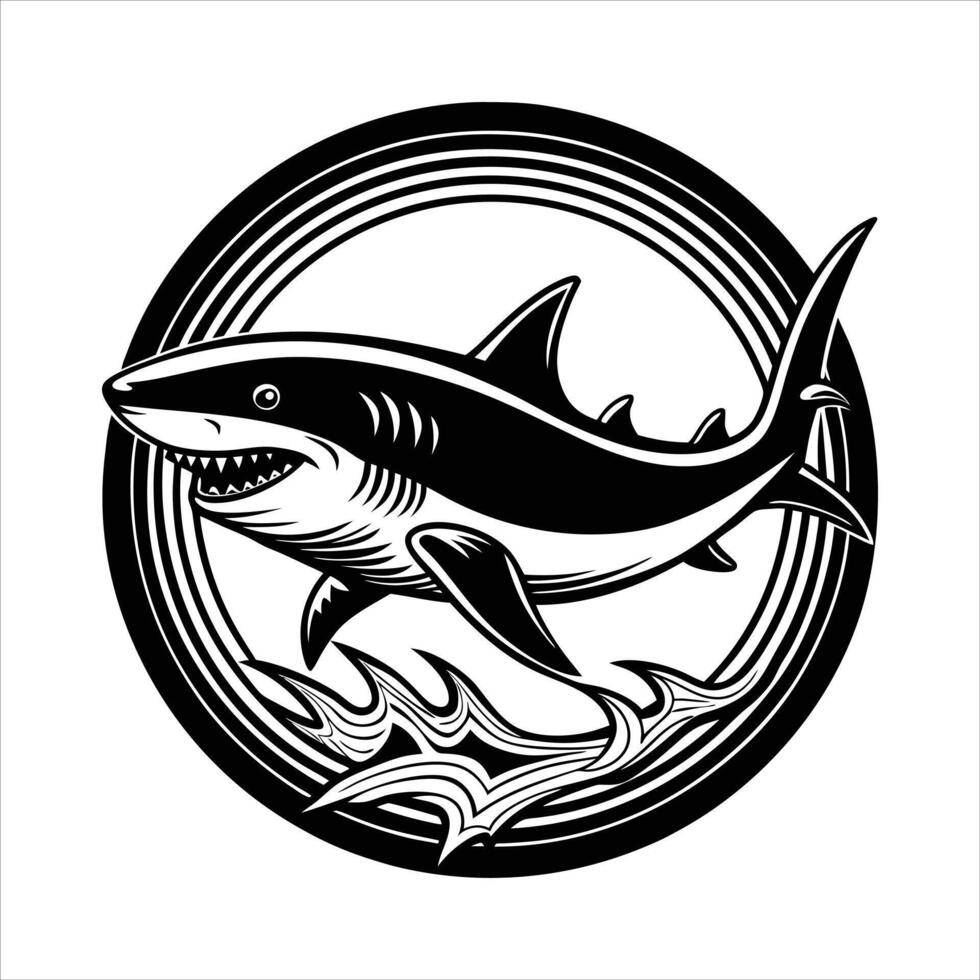 A shark is swimming under a rainbow. vector