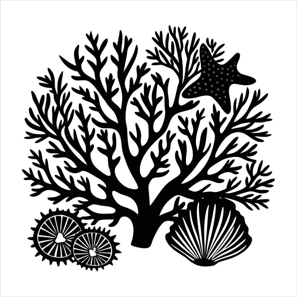 Underwater Sea coral silhouette vector