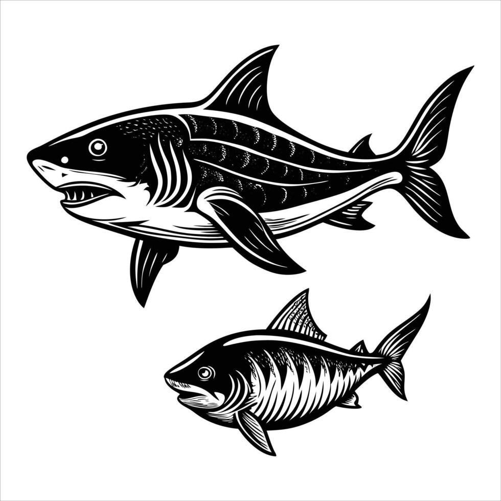 A shark swimming past a coral reef. vector