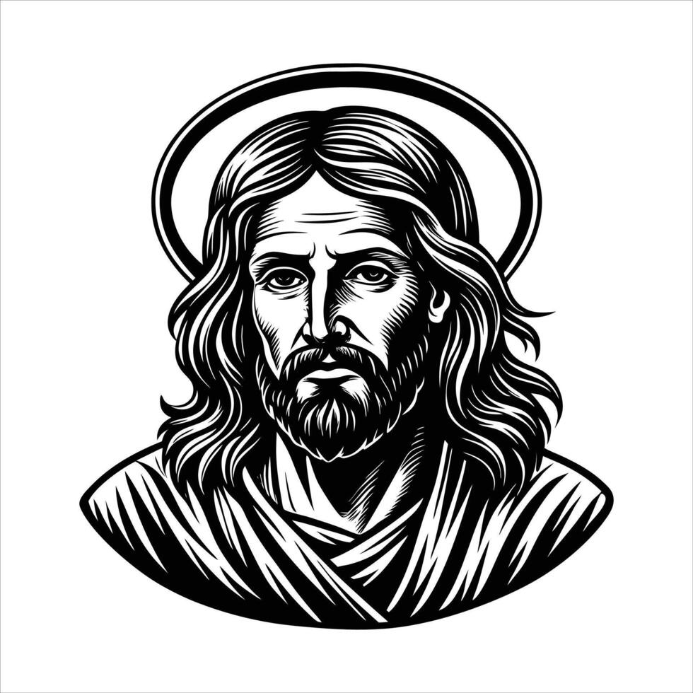 Black and White Portrait of Jesus vector