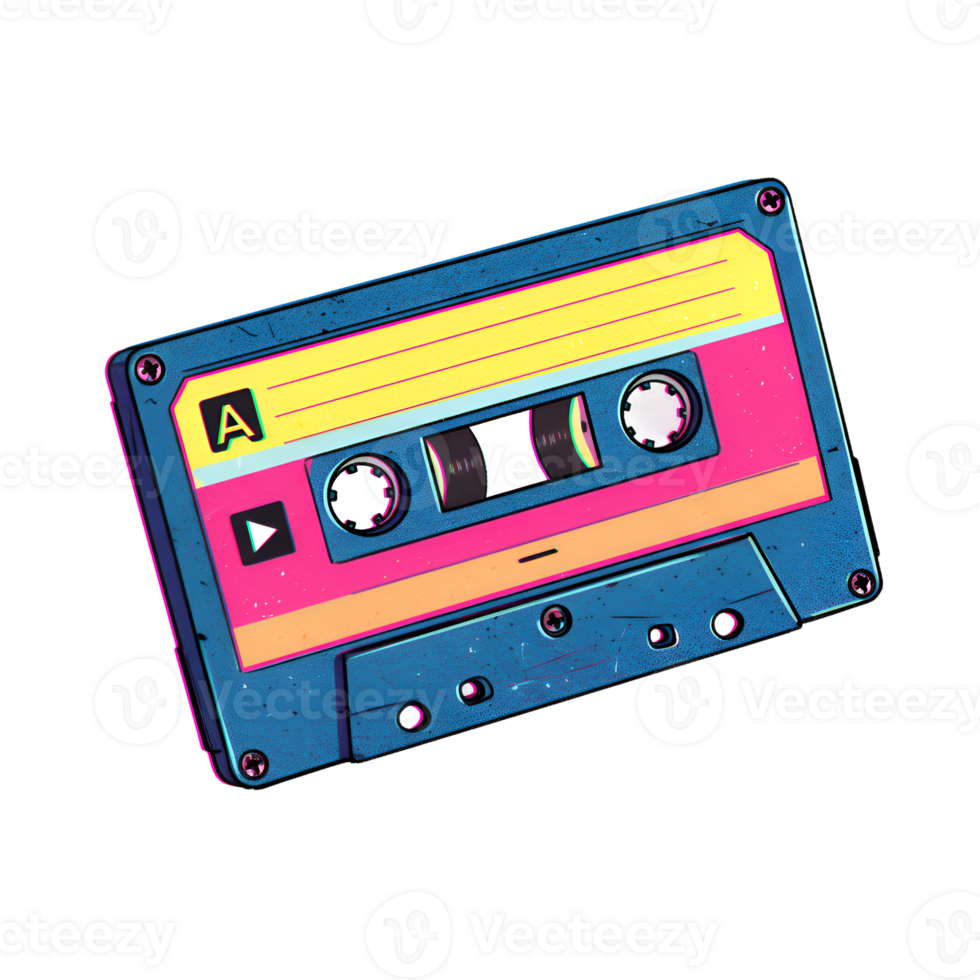 Retro Vintage Cassette Tape Music Audio Design Graphic 80s 90s Blue Pink Media Sound Style Image png
