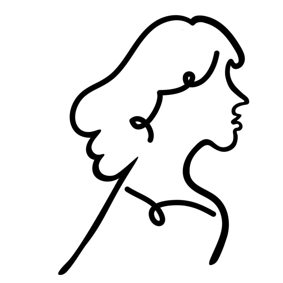 doodle female portrait by lines vector