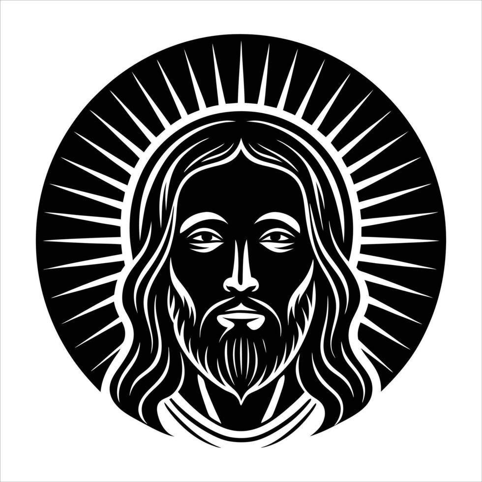 Jesus Christ Face Black White vector