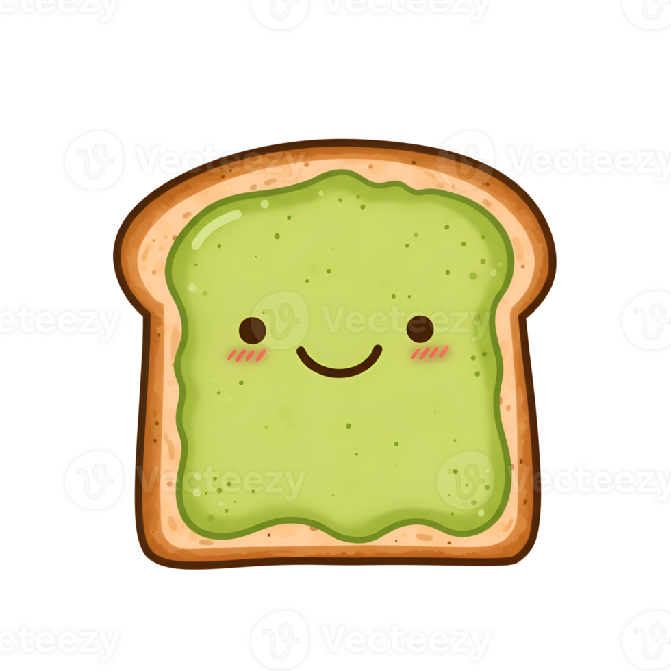 Cute Cartoon Avocado Toast Illustration Happy Food Design Fun Green Yummy Bread Sweet Image kawaii png