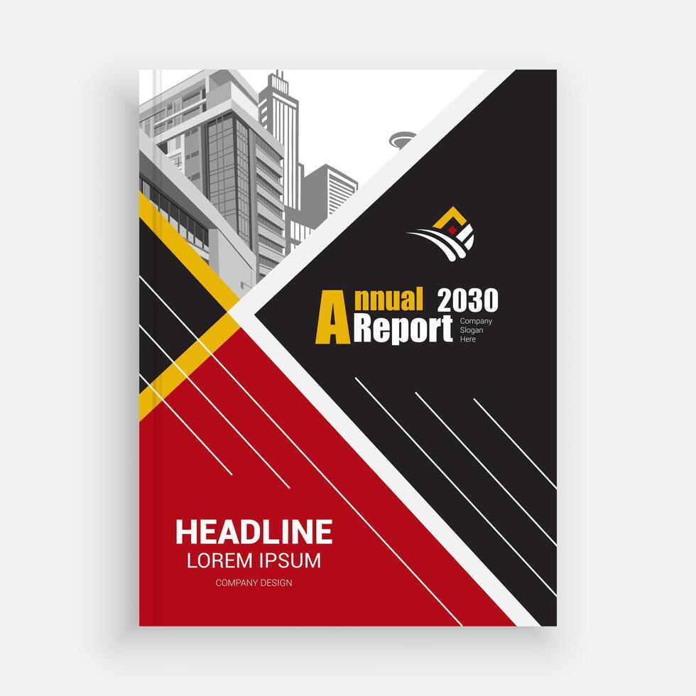 a report cover with a red and black background vector