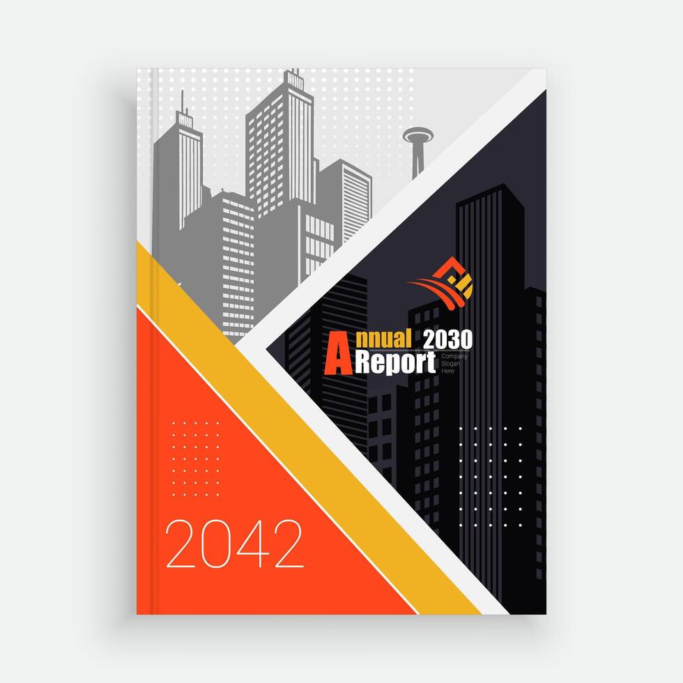 an annual report cover with a city skyline in the background vector