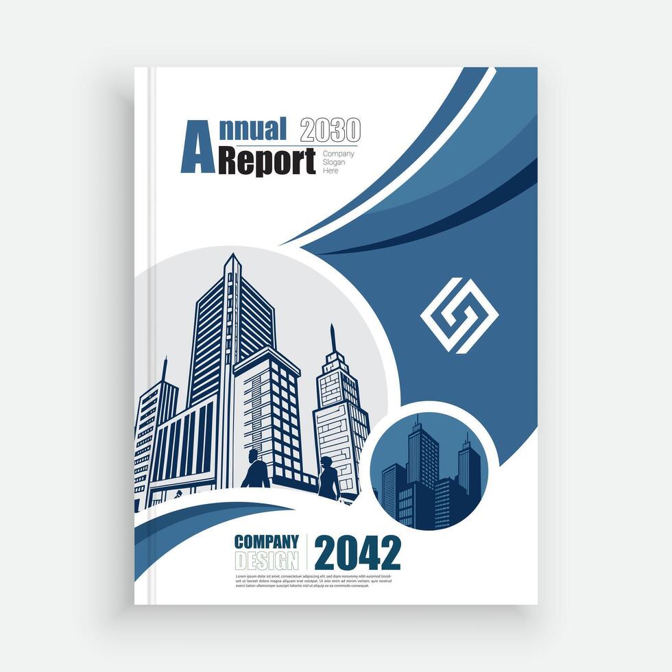 a blue and white annual report template vector