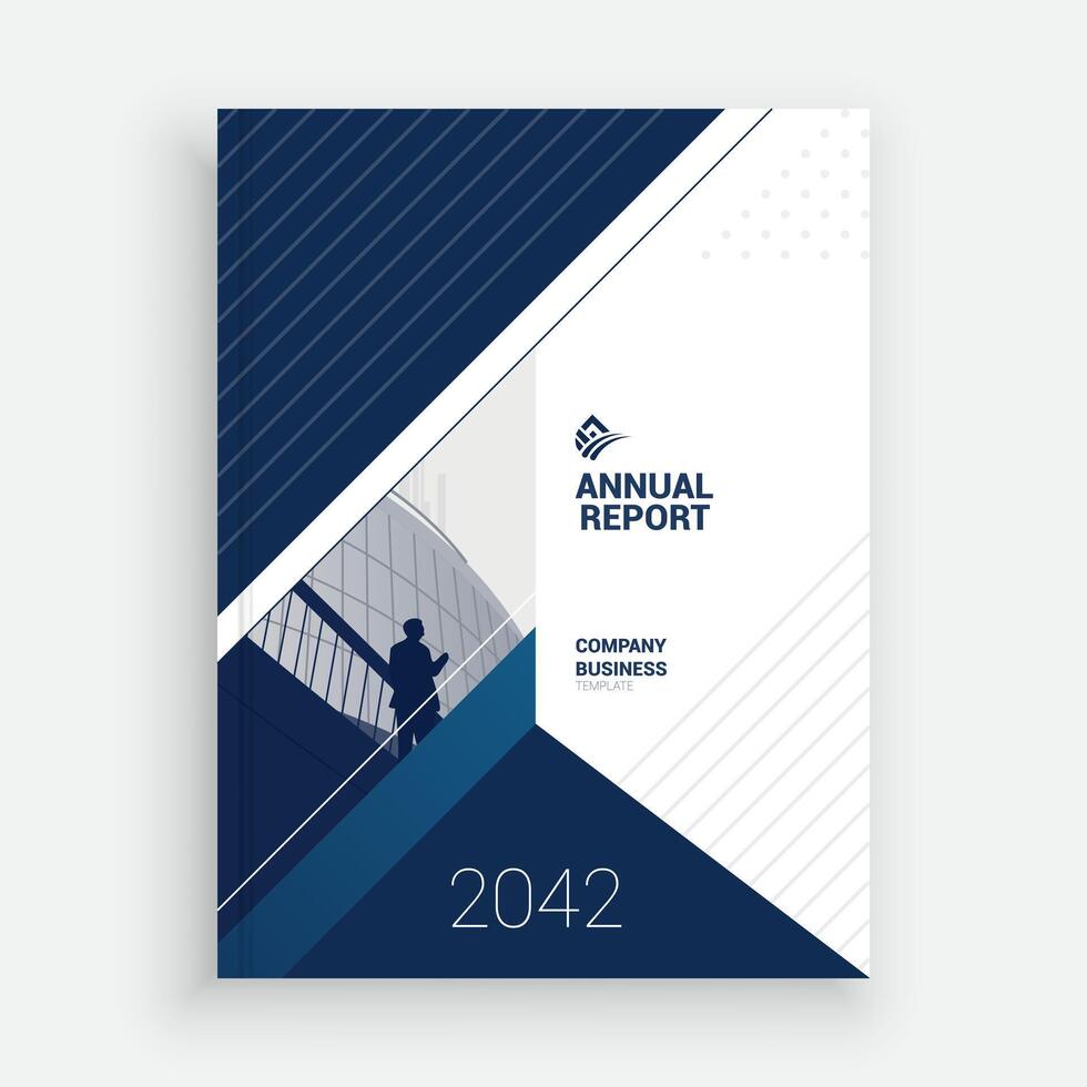 a business annual report template with blue and white lines vector