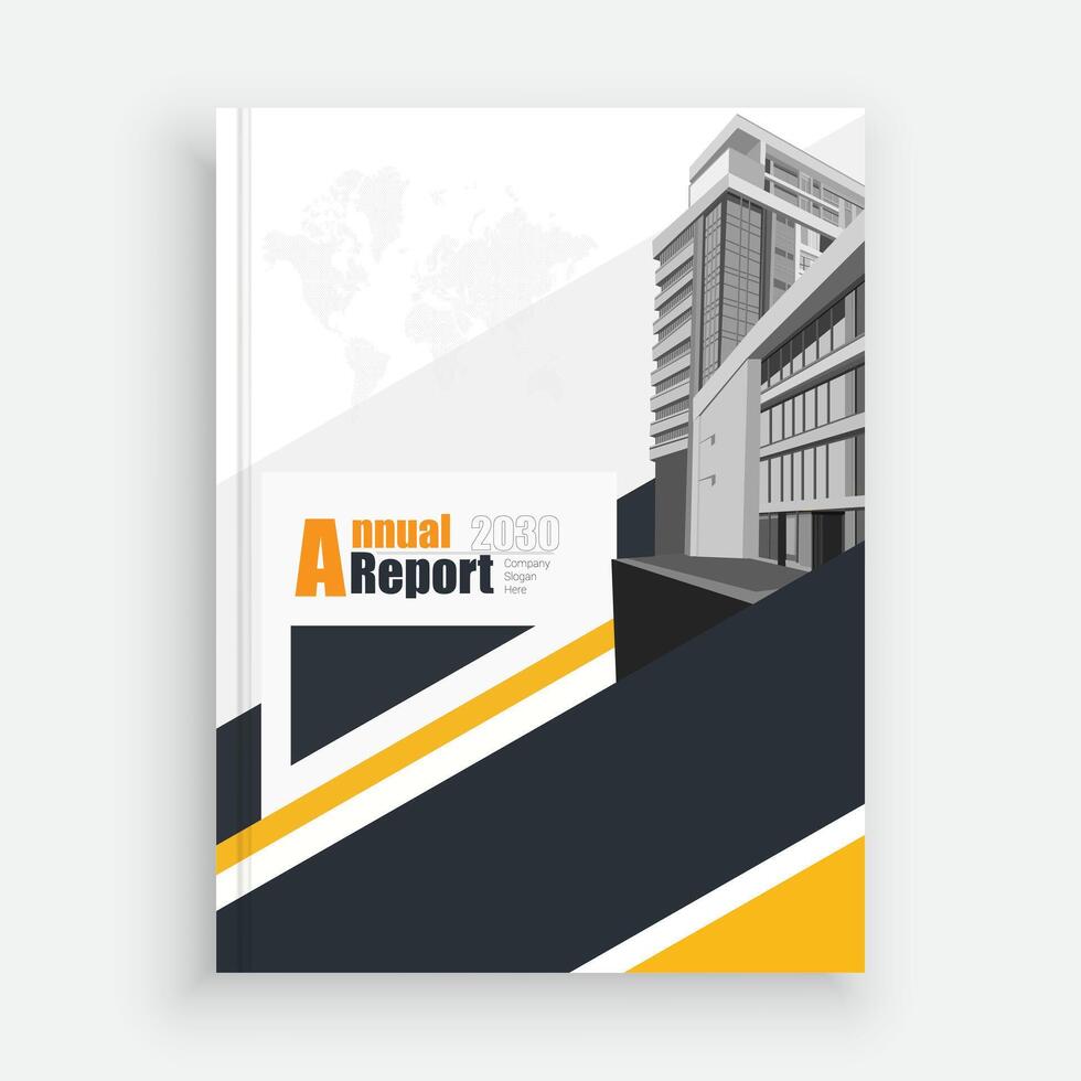 an annual report cover with a building in the background vector