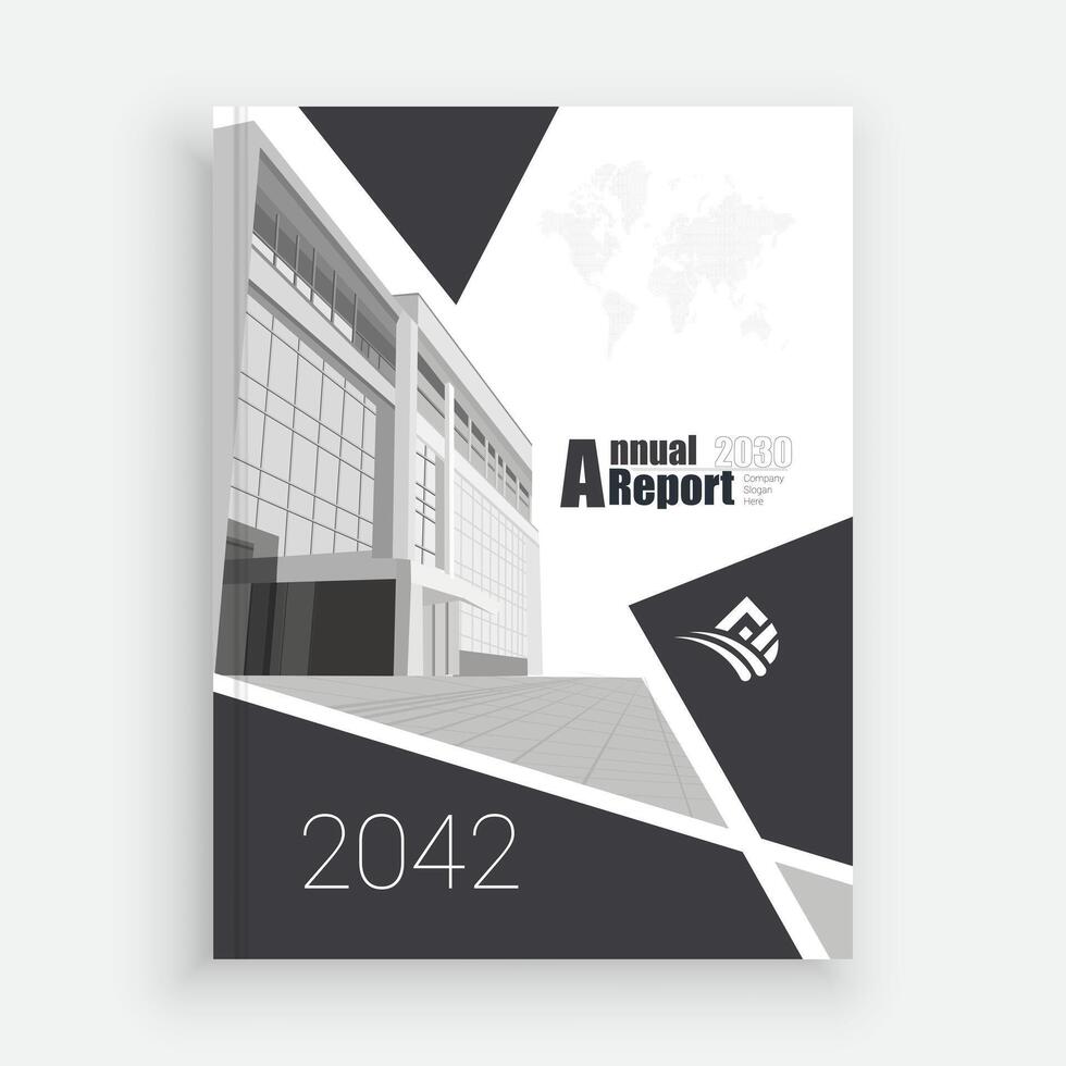 Black and white brochure with a building in the background Template vector