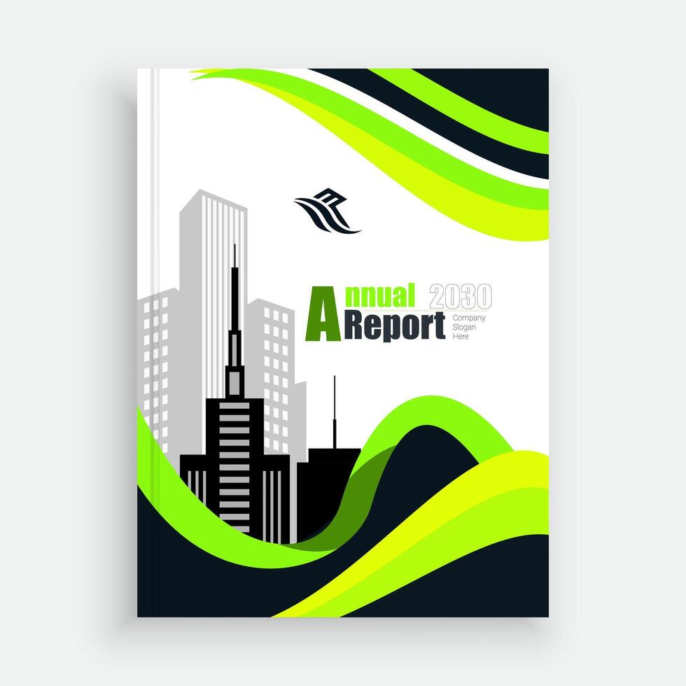 annual report cover design with green and black waves vector