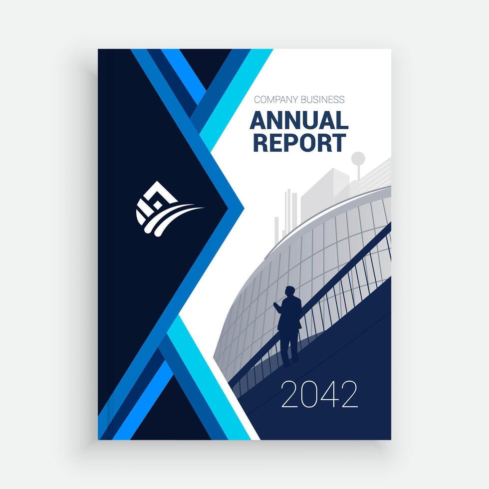 an annual report template with blue and white design vector