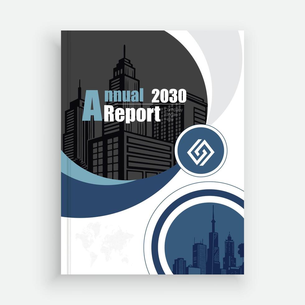a report book with a cityscape in the background vector