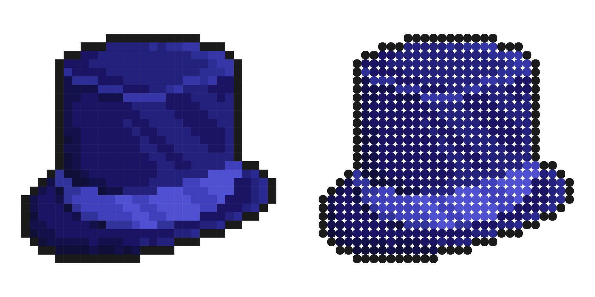 Pixel icon. Blue wizard hat high top hat of magician or illusionist. Simple retro game image isolated on white background vector