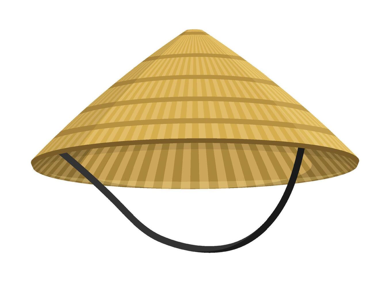 Traditional straw hat of Japanese samurai or Chinese farmer. National braided headdress. Cartoon image isolated on white background vector