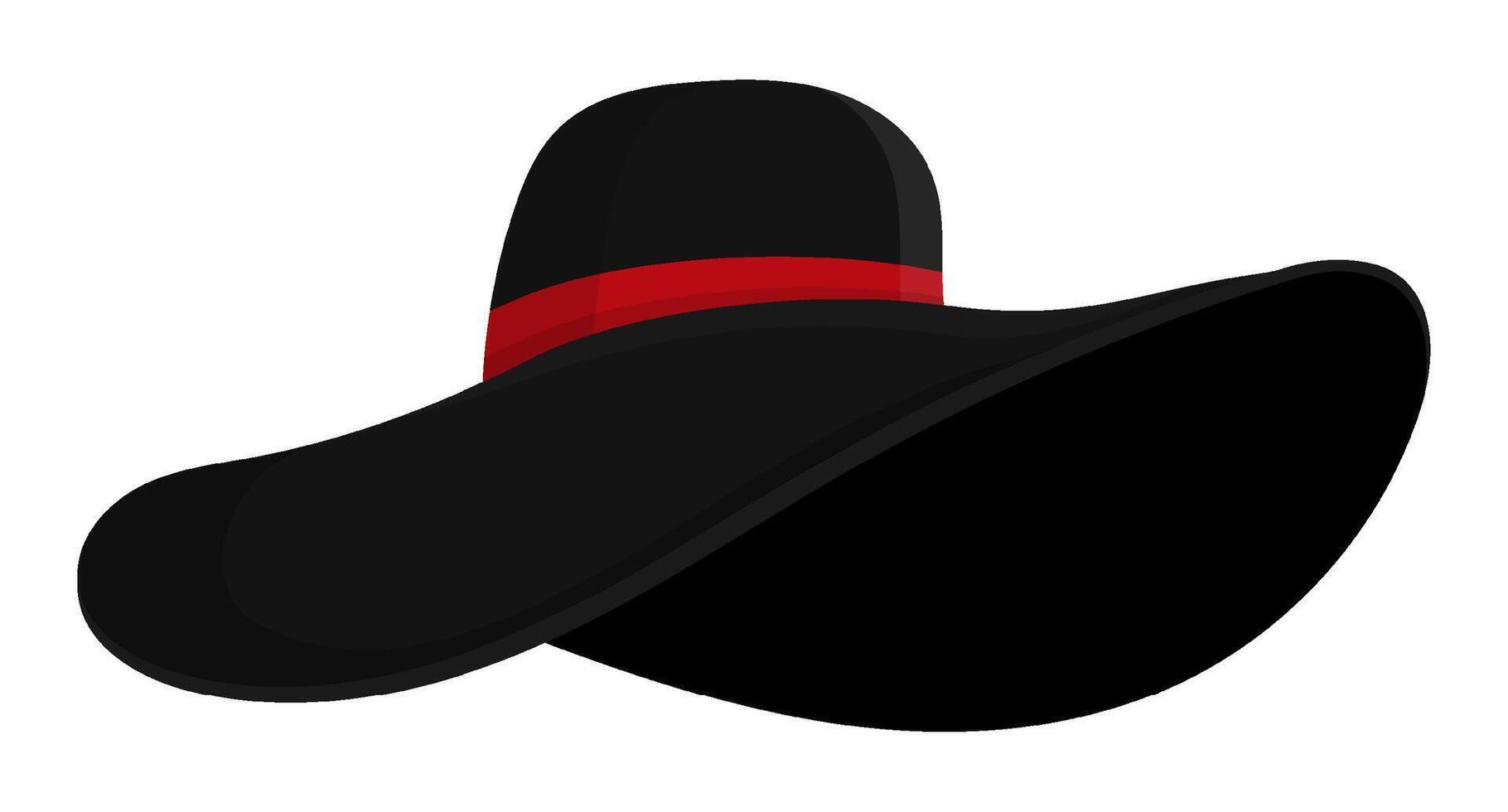 Round women hat with wide brim. Elegant black felt hat for formal occasions and social event. image isolated on white background vector