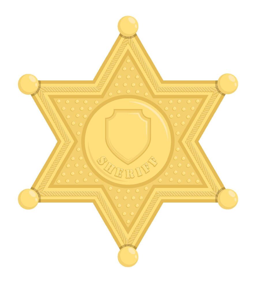 Sheriff star badge. Hexagonal golden symbol of police officer in charge of law enforcement. Cartoon image isolated on white background vector