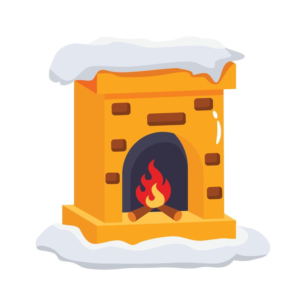 A well crafted 3d style icon of fireplace covered with snow vector